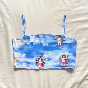 New Angel Silky Tank Spaghetti Strap Top Blue Crop